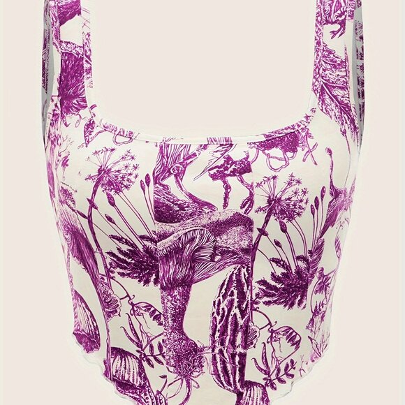 SHEIN Tops - SHEIN Womens Y2K Floral print crop bird foliage mock corset crop top